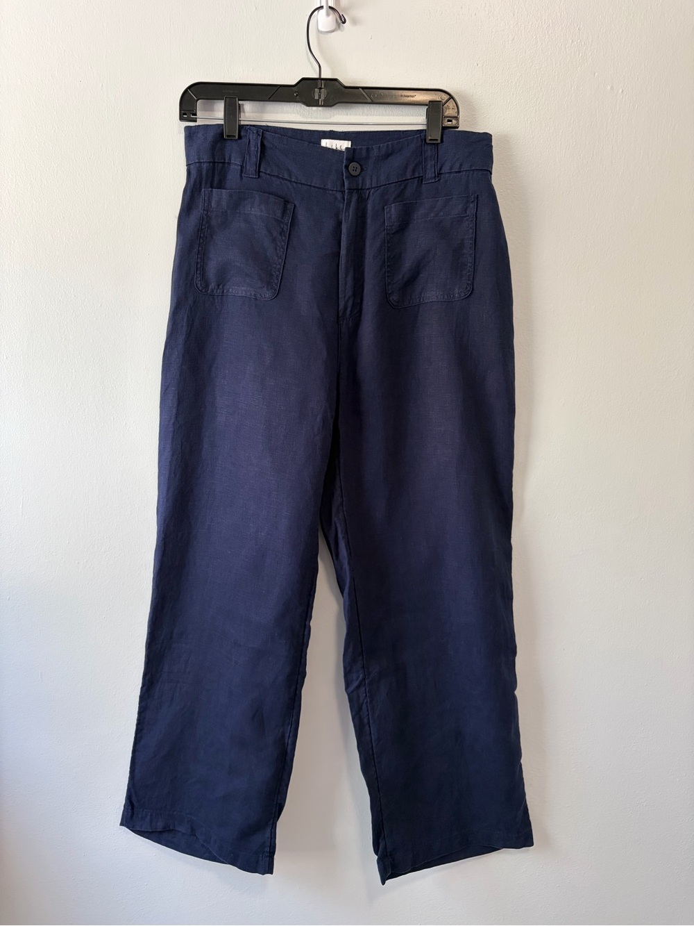Nicole Miller Navy Blue 100% Linen wide Leg Casual Beach Resort Summer Pants, 10
